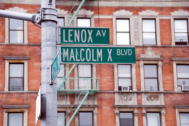 Harlem Malcolm X Blvd street sign stock photo