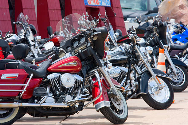 Harley Motorcycles Lined Up stock photo