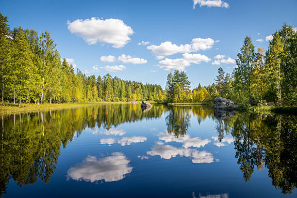 harmonious picture of a tranquil lake - sweden summer bildbanksfoton och bilder