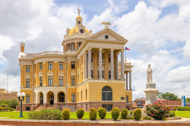 Harrison County Marshall, Texas, USA - June 28, 2021: The Harrison County Courthouse and its confederate memorial marshall photos stock pictures, royalty-free photos & images
