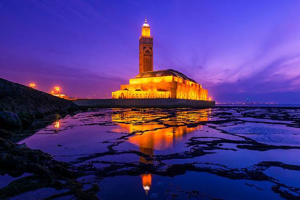Hassan II Mosque during the sunset in Casablanca, Morocco Hassan II Mosque during the sunset in Casablanca, Morocco casablanca morocco stock pictures, royalty-free photos & images