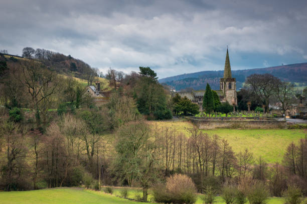Hathersage Church Hathersage church stands on a knoll above the present village, close to the remains of an ancient Danish settlement in the Peak District National Park, England. derbyshire stock pictures, royalty-free photos & images