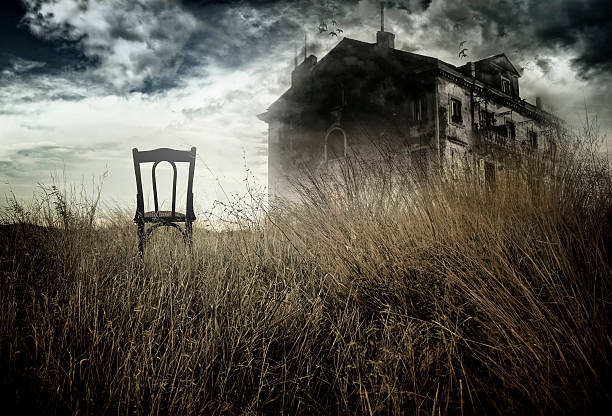 Haunted house and chair stock photo