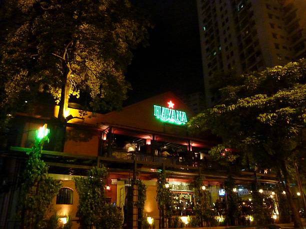 Havana Bar in Changkat Bukit Bintang, Kuala Lumpur Malaysia Kuala Lumpur, Malaysia - June 8, 2014: Havana Bar exterior view at night in Changkat Bukit Bintang, a popular street in Bukit Bintang district,  home to one of Kuala Lumpur's hippest and happening party venues. Havana is a busy nightclub in latin American style, favourite amongst the city’s expat community,  bukit bintang stock pictures, royalty-free photos & images