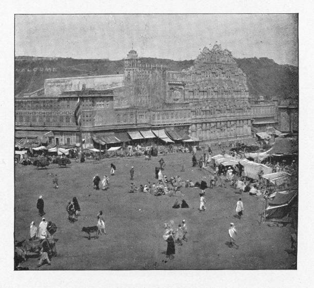 Hawa Mahal in Jeypore, India - British Era Hawa Mahal in Jeypore, India during the british era. Vintage halftone circa late 19th century. Jeypore is now modern day Jaipur. hawa mahal stock pictures, royalty-free photos & images