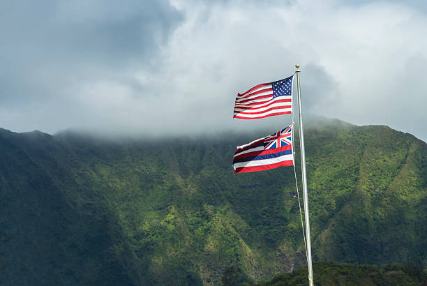 Hawaiian and American Flag stock photo