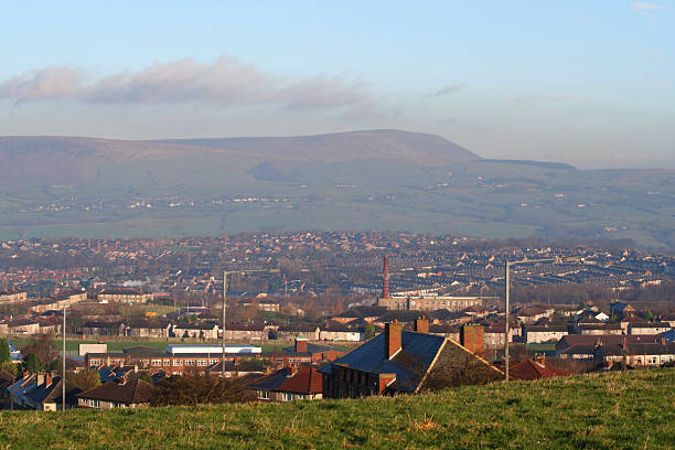 Haze over Pendle.  lancashire stock pictures, royalty-free photos & images