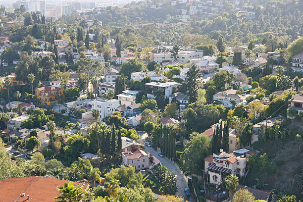 Hazy Hollywood Hills with Many Homes stock photo