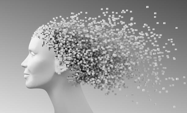 Head Of Woman And 3D Pixels As Hair
