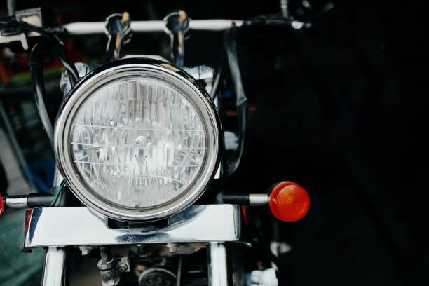 Headlight lamp of retro motorcycle stock photo