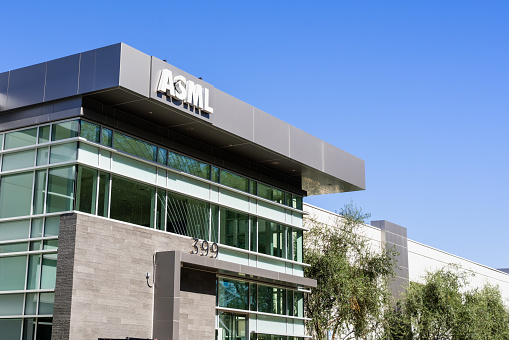Oct 9, 2019 San Jose / CA / USA - ASML headquarters in Silicon Valley; ASML, a Dutch company, is currently the largest supplier in the world of photo-lithography systems for the semiconductor industry