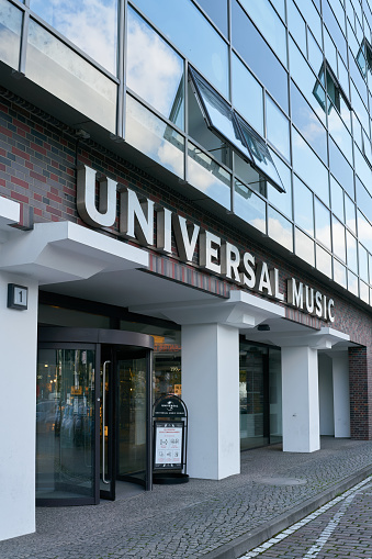 Berlin, Germany - September 14, 2021: Headquarters of Universal Music GmbH, subsidiary of Universal Music Group in the Friedrichshain district of Berlin