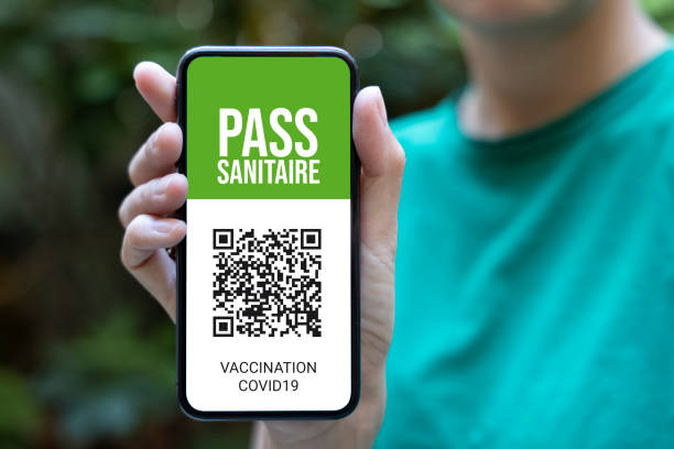 health pass with QR code to travel in times of covid pandemic stock photo
