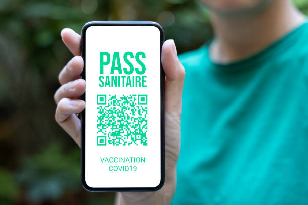 health pass with QR code to travel in times of covid pandemic stock photo