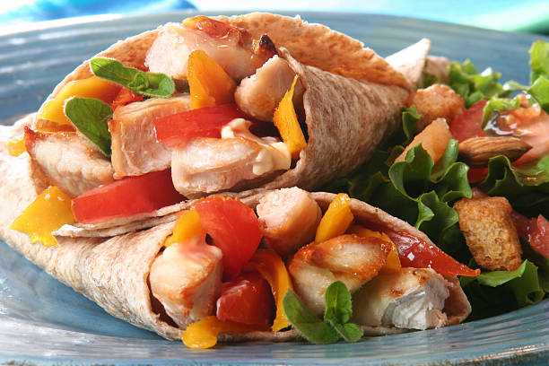 Healthy chicken fajita with bell peppers. stock photo