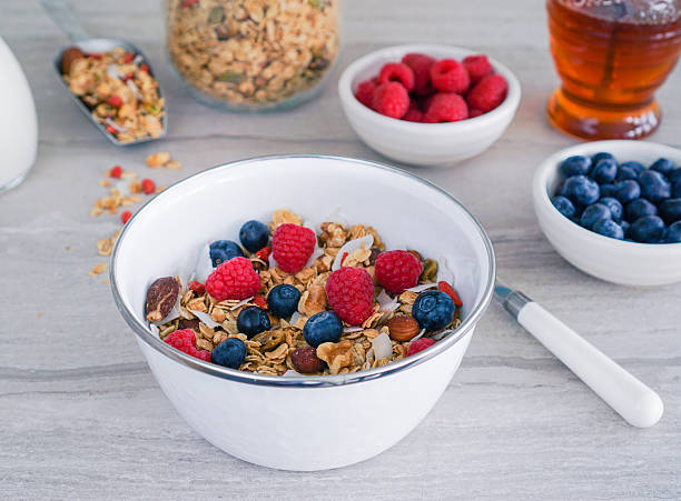 Healthy Granola with Nuts and Gogi Berries stock photo