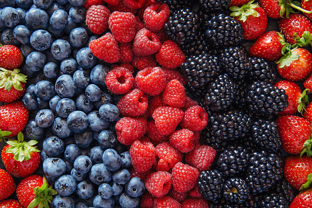 Healthy mixed fruit and ingredients from top view stock photo
