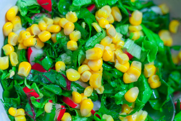 Healthy salad with corns and vegetables stock photo