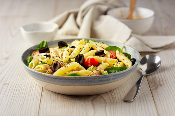 Healthy Vegan penne pasta salad stock photo