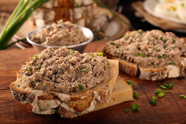 healthy wholegrain bread sandwich healthy wholegrain bread sandwich with tuna paste"n"n"n pate photos stock pictures, royalty-free photos & images