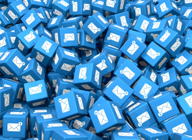 A heap of Blue cubes with mail icon stock photo