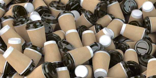 Heap of many empty paper coffee cups. Recycling of plastic waste concept. Heap of many empty paper coffee cups. Recycling of plastic waste concept. 3d illustration disposable stock pictures, royalty-free photos & images