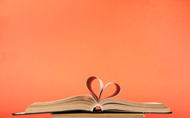 Heart from book page on red background.Free copy space. Education concept. Close up heart shape from paper of book on red background. Free copy space.Education concept. romance book cover stock pictures, royalty-free photos & images