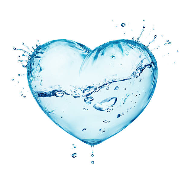 Heart from water splash with wave, inside isolated on white stock photo