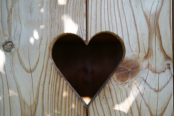 Heart in an old toilette door stock photo