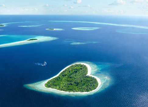 heart-shaped island in the tropical sea