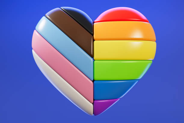 модель сердца с современными цветными слоями гордости 3d иллюстрация - progress pride flag стоковые фото и изображения