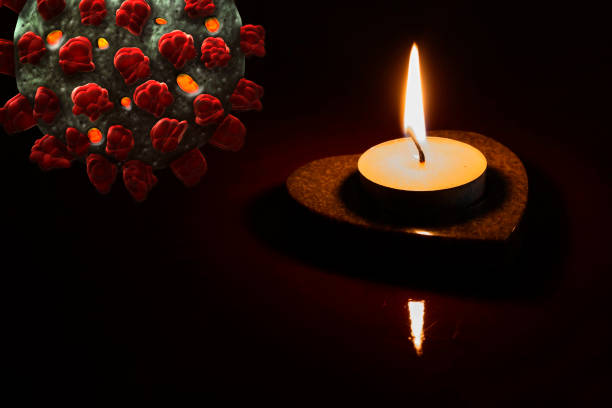 Heart shape candle with coronavirus. Covid-19 Sars-Cov-2. The concept of funeral ceremony. funerary urn stock pictures, royalty-free photos & images