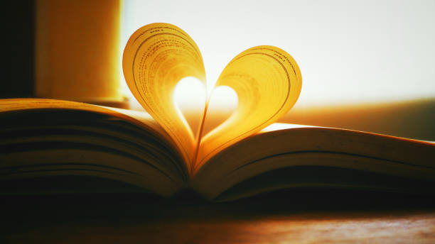 Heart shape from a book stock photo