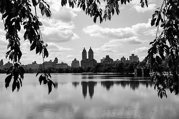 Heart shape overlooking the lake in Central Park stock photo