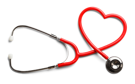 Red Stethoscope in Shape of Heart Isolated On White Background.