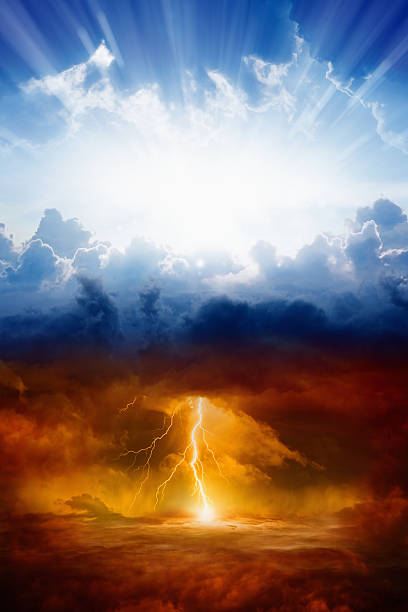 Heaven and hell Religious background - heaven and hell, good and evil, light and darkness lightning photos stock pictures, royalty-free photos & images