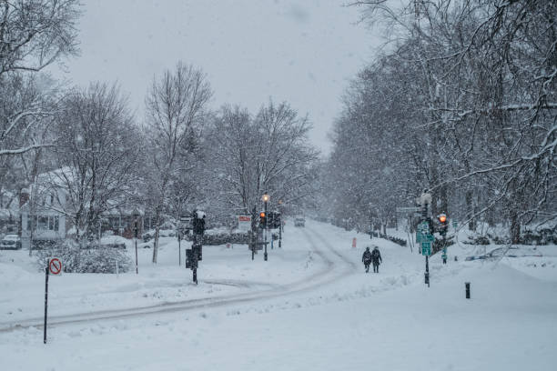 Heavy snowfall in Montreal stock photo