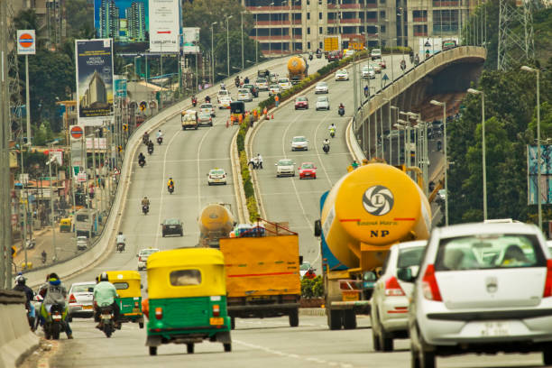 Heavy Traffic in Bangalore flyover stock photo