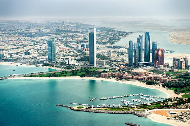 Helicopter point of view of Abu Dhabi stock photo