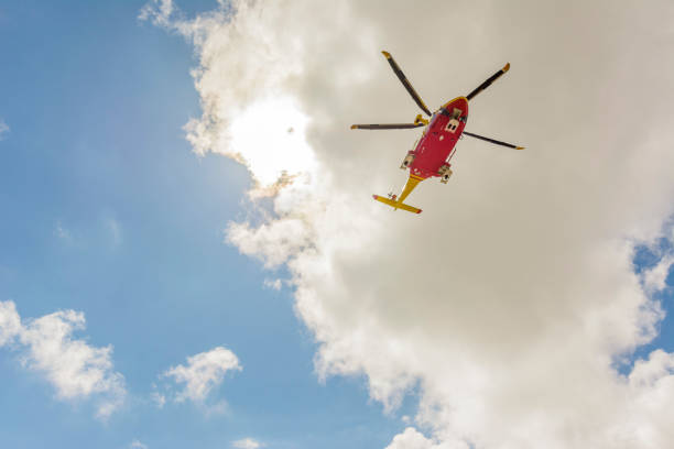 Helicopter Rescue Flight over the Mountain of Campo Imperatore - Abruzzo - Italy stock photo
