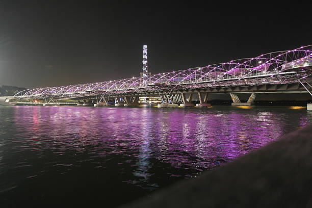 Helix Bridge in Singapore at night stock photo