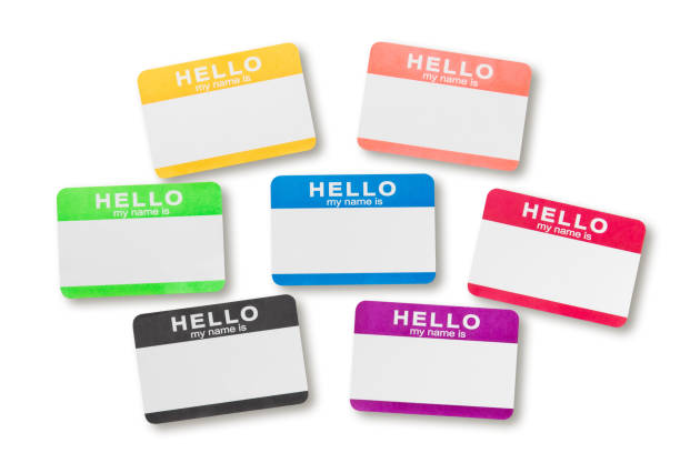 Hello Name Tag Sticker Hello Name Tag Sticker with clipping path. identity stock pictures, royalty-free photos & images
