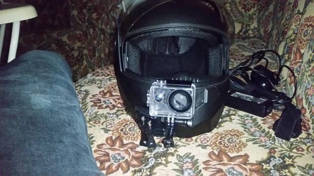 helmet with camera stock photo
