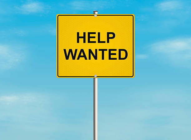 Help wanted. Help wanted. Road sign on the sky background. Raster illustration. wanted signal stock pictures, royalty-free photos & images