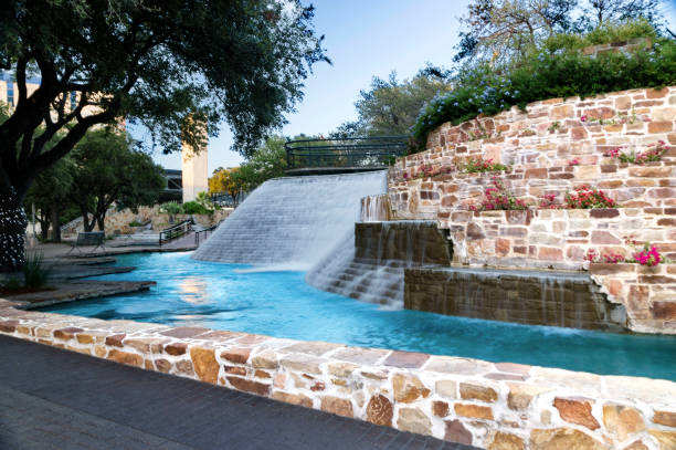 Hemisfair water fountain in San Antonio stock photo