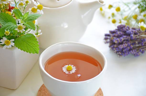 herbal tea with herbs stock photo