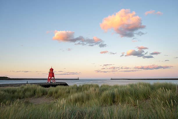 Herd Groyne Lighthouse at sunset stock photo