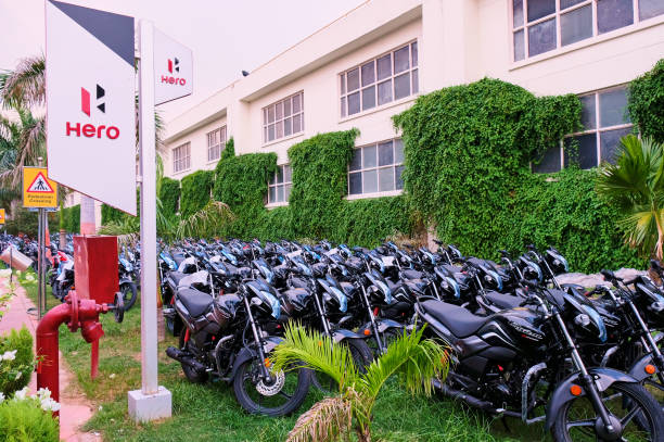 Hero Motocorp Ltd. Indian motorcycle and scooter manufacturing plant in Gurgaon, India Gurgaon, Haryana / India - September 24, 2019: Passion XPro motorcycles in Hero Motocorp Ltd. Indian motorcycle and scooter manufacturing plant in Gurgaon, India haryana stock pictures, royalty-free photos & images