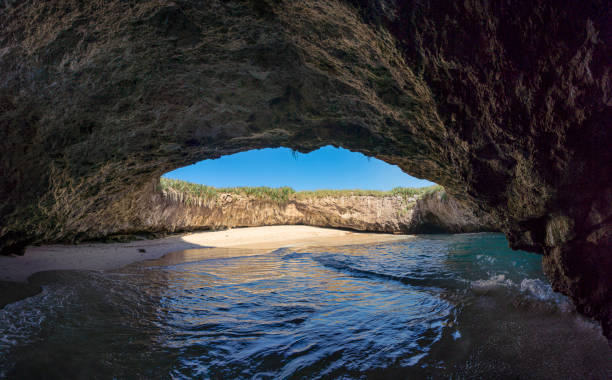 Hidden beach in the Marietas Islands at the mexican Pacific stock photo
