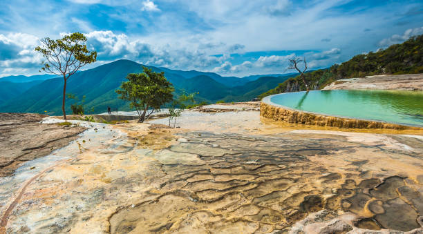 Hierve el Agua, natural rock formations in the Mexican state of Oaxaca stock photo